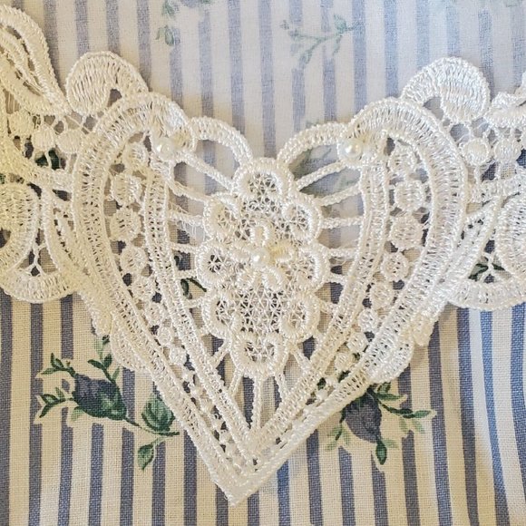 Vintage 90s Girls White Blue Floral Striped Bib Collar Party Dress w Hat Sz 5 - Picture 6 of 14